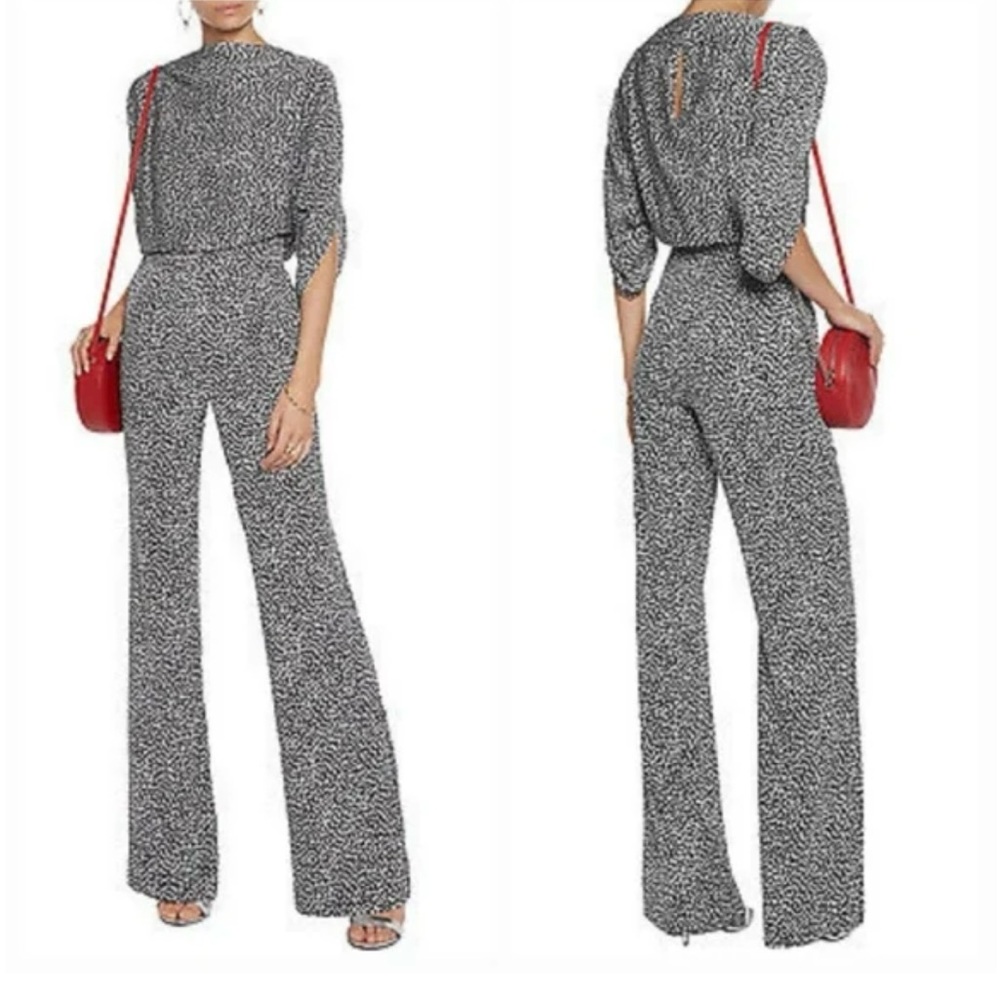 Diane Von FurstenbergSz 6 Leo Black Dezi Silk Jumpsuit